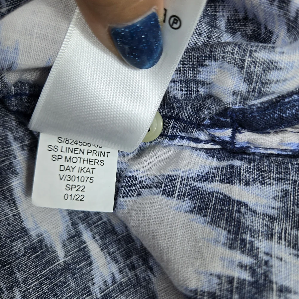 Gap Kids Boys Navy White Ikat Abstract Short Sleeve Linen Button‎ Shirt Medium
